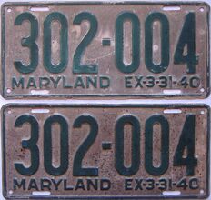 1940 Maryland  (Pair) license plate for sale