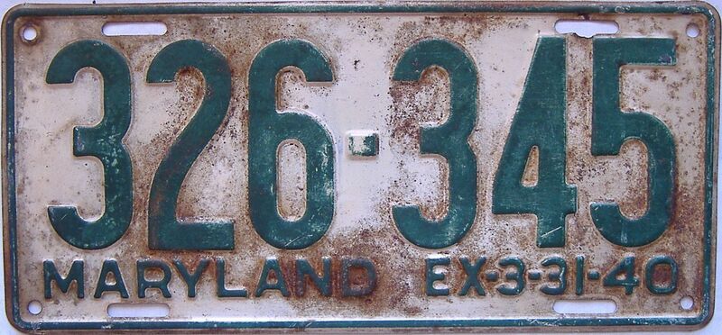 1940 Maryland  (Single) license plate for sale