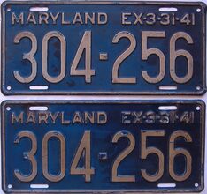 1941 Maryland  (Pair) license plate for sale