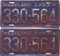 1941 Maryland  (Pair) license plate for sale