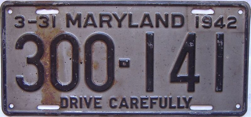 1942 Maryland  (Single) license plate for sale