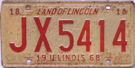 1968 Illinois  (Single) license plate for sale