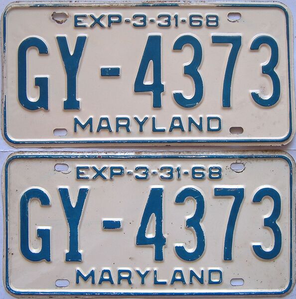 1967 Maryland  (Pair) license plate for sale