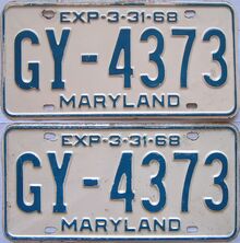 1967 Maryland  (Pair) license plate for sale