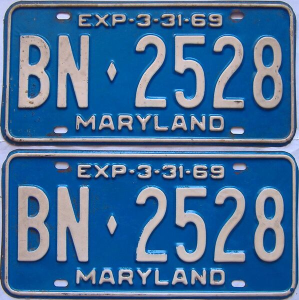 1968 Maryland  (Pair) license plate for sale