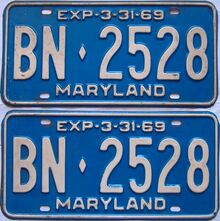 1968 Maryland  (Pair) license plate for sale