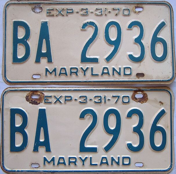 1969 Maryland  (Pair) license plate for sale