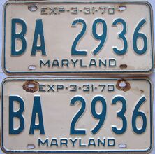 1969 Maryland  (Pair) license plate for sale
