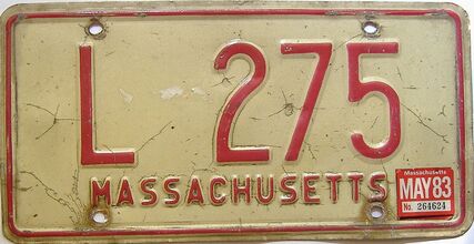 1983 Massachusetts  (Single) license plate for sale