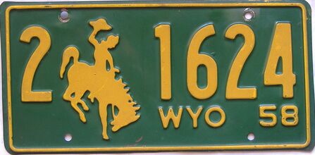 1958 Wyoming  (Single) license plate for sale