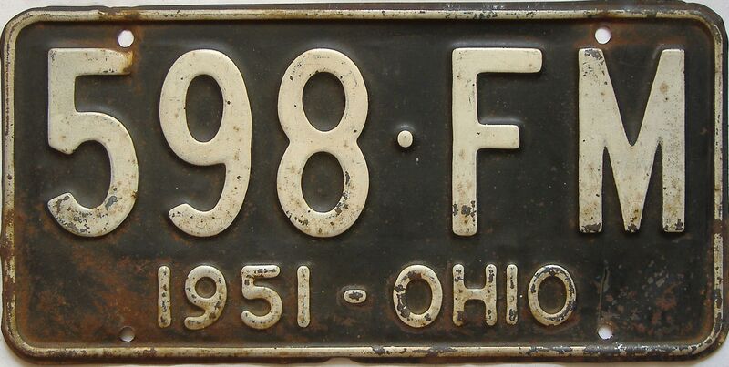 1951 Ohio  (Single) license plate for sale