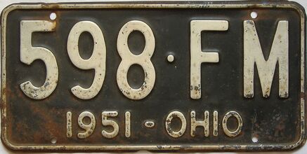 1951 Ohio  (Single) license plate for sale