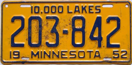 1952 Minnesota  (Single) license plate for sale