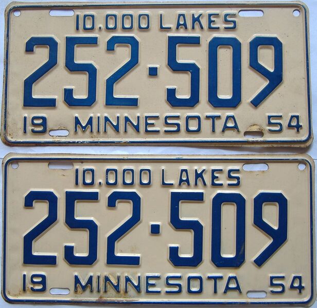 1954 Minnesota  (Pair) license plate for sale