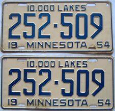 1954 Minnesota  (Pair) license plate for sale