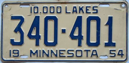 1954 Minnesota  (Single) license plate for sale