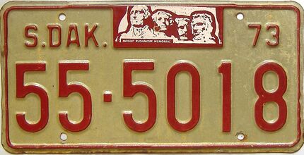 1973 South Dakota  (Single) license plate for sale