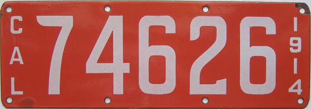 1914 California  (Single) license plate for sale