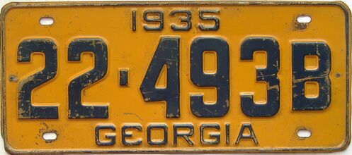 YOM 1935 Georgia  (Single) license plate for sale