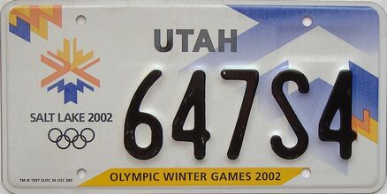 2002 Utah  (Single) license plate for sale