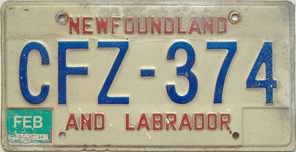 1992 Newfoundland  (Single) license plate for sale