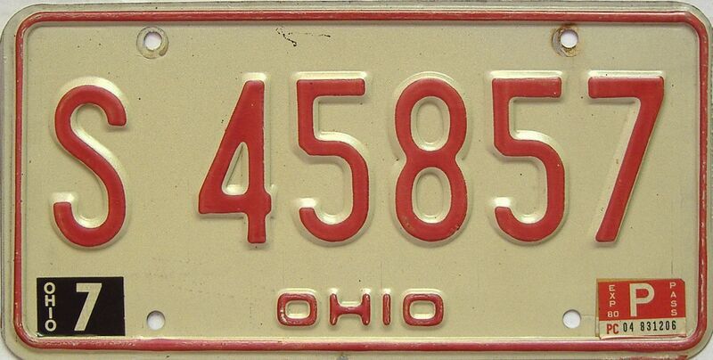 1980 Ohio  (Single) license plate for sale