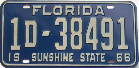 YOM 1966 Florida license plate for sale