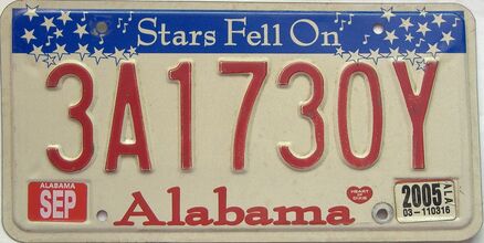 2005 Alabama license plate for sale