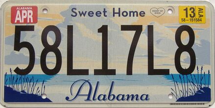 2013 Alabama license plate for sale