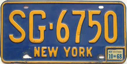 1968 New York  (Single) license plate for sale