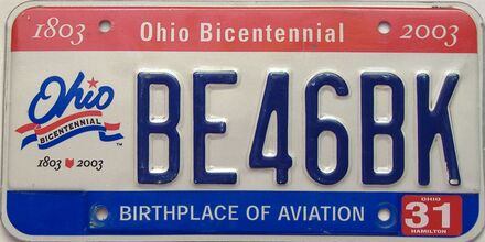 2003 Ohio  (Single) license plate for sale