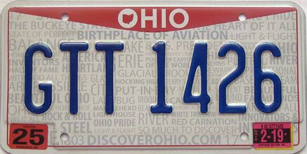 2019 Ohio  (Single) license plate for sale