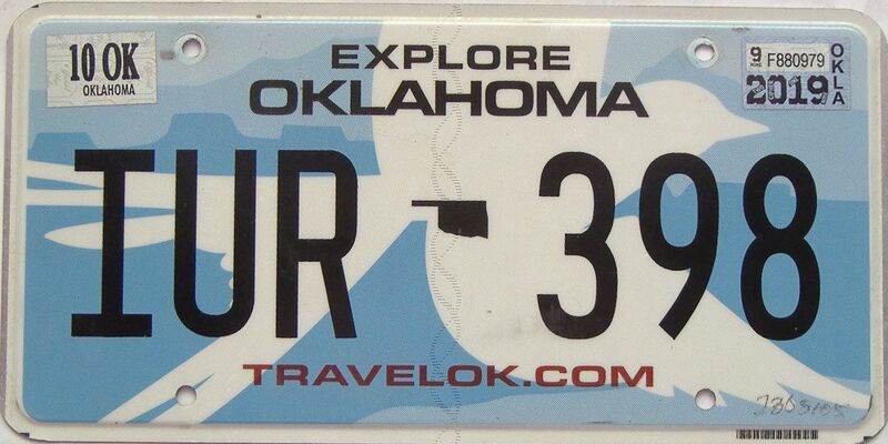 2019 Oklahoma  (Single) license plate for sale