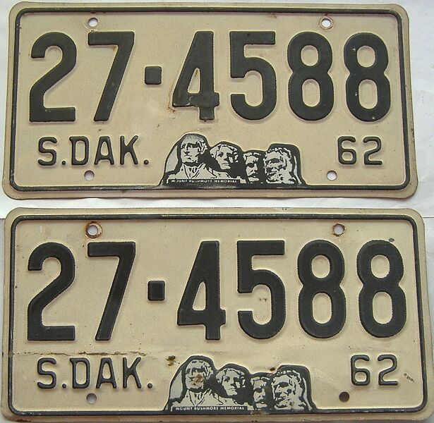 1962 South Dakota  (Pair) license plate for sale