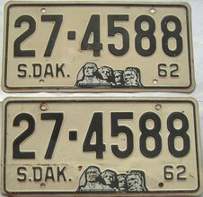 1962 South Dakota  (Pair) license plate for sale
