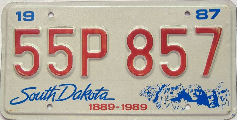 1987 South Dakota  (Single) license plate for sale