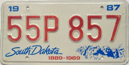 1987 South Dakota  (Single) license plate for sale