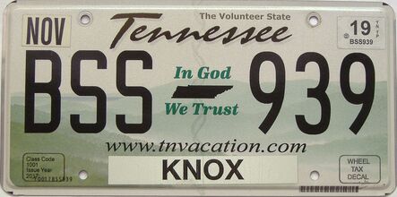 2019 Tennessee license plate for sale