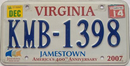 2014 Virginia  (Single) license plate for sale