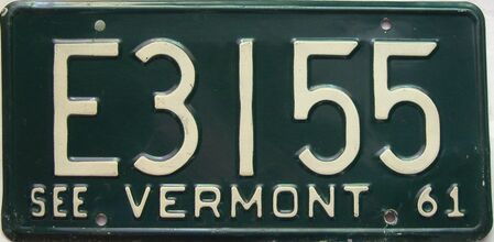 1961 Vermont  (Single) license plate for sale