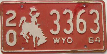 1964 Wyoming  (Single) license plate for sale