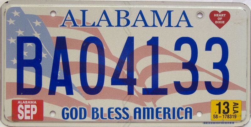 2013 Alabama license plate for sale