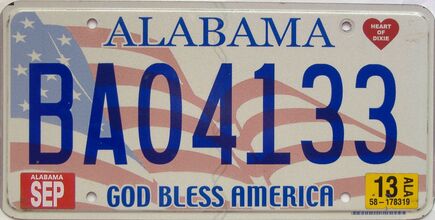 2013 Alabama license plate for sale