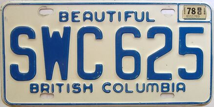 1978 British Columbia  (Single) license plate for sale