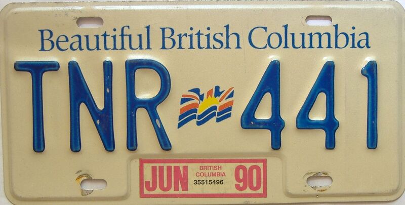 1990 British Columbia  (Single) license plate for sale