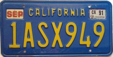 1991 California  (Single) license plate for sale