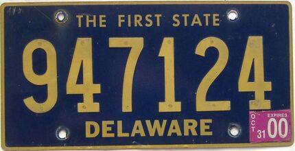 2000 Delaware license plate for sale
