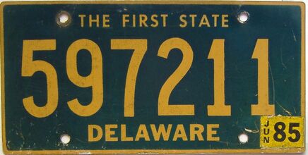 1985 Delaware license plate for sale