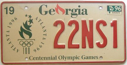 1996 Georgia license plate for sale