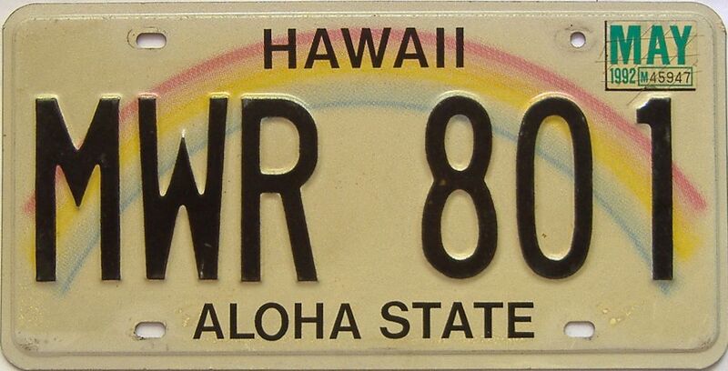 1992 Hawaii  (Single) license plate for sale
